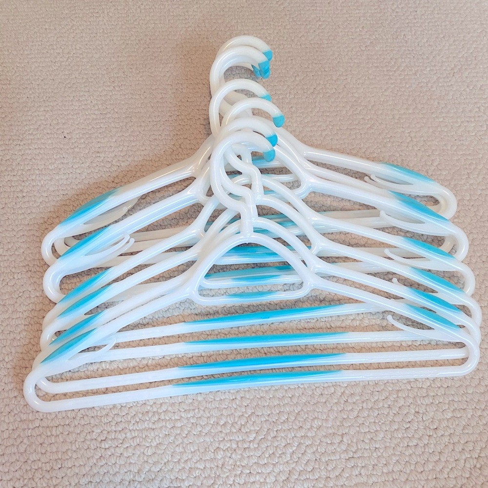 Container Store Brand Sure Grip plastic No Slip hangers. Blue & white. Set of 10